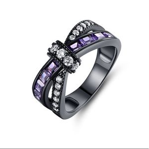 Black & Purple Cubic Zirconia Crisscross Ring